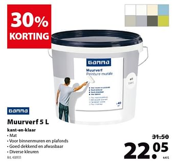 Promotions Muurverf kant-en-klaar - Gamma - Valide de 16/01/2019 à 28/01/2019 chez Gamma