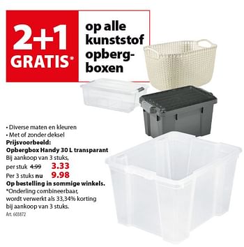 Promoties Opbergbox handy 30 l transparant - Huismerk - Gamma - Geldig van 16/01/2019 tot 28/01/2019 bij Gamma