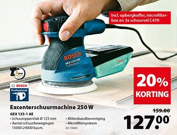 Promoties Bosch excenterschuurmachine 250w gex 125-1 ae - Bosch - Geldig van 16/01/2019 tot 28/01/2019 bij Gamma