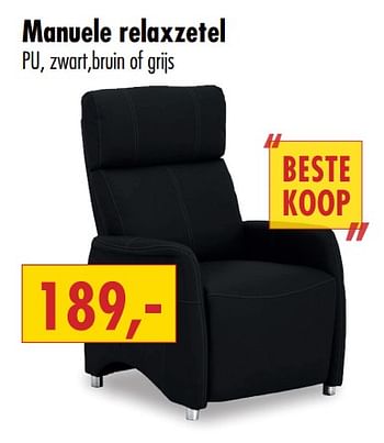 Promoties Manuele relaxzetel - Huismerk - MS Meubelshopping 2000 - Geldig van 01/01/2019 tot 31/01/2019 bij MS Wonen