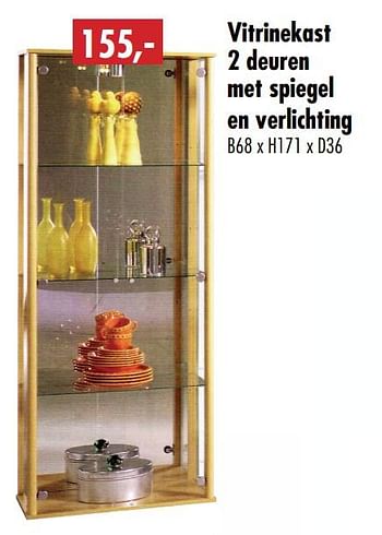 Promoties Vitrinekast 2 deuren met spiegel en verlichting - Huismerk - MS Meubelshopping 2000 - Geldig van 01/01/2019 tot 31/01/2019 bij MS Wonen