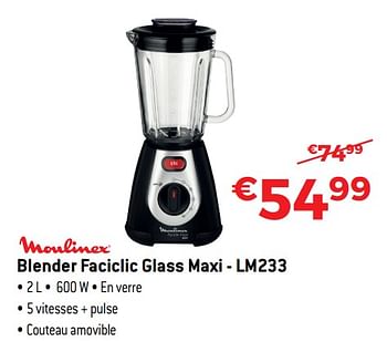 Promotions Moulinex blender faciclic glass maxi - lm233 - Moulinex - Valide de 03/01/2019 à 31/01/2019 chez Exellent