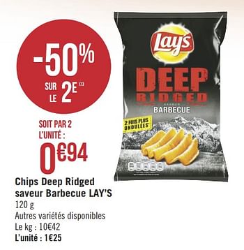 Promotions Chips deep ridged saveur barbecue lay`s - Lay's - Valide de 09/01/2019 à 20/01/2019 chez Géant Casino