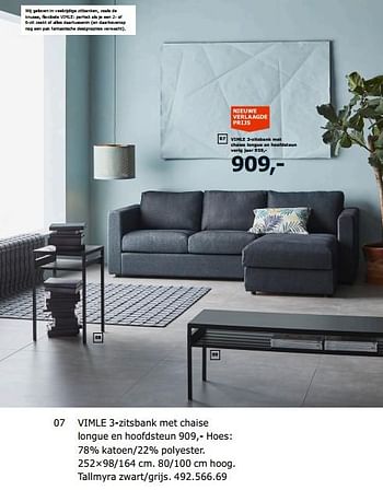 Promoties Vimle 3-zitsbank met chaise longue en hoofdsteun - Huismerk - Ikea - Geldig van 23/11/2018 tot 31/07/2019 bij Ikea