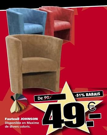 Promotions Fauteuil johnson - Produit maison - Seats and Sofas - Valide de 14/01/2019 à 20/01/2019 chez Seats and Sofas