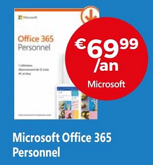 Promotions Microsoft office 365 personnel - Microsoft - Valide de 03/01/2019 à 31/01/2019 chez Exellent