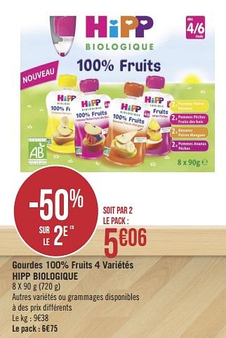 Promoties Gourdes 100% fruits 4 variétés hipp biologique - Hipp - Geldig van 08/01/2019 tot 03/02/2019 bij Géant Casino