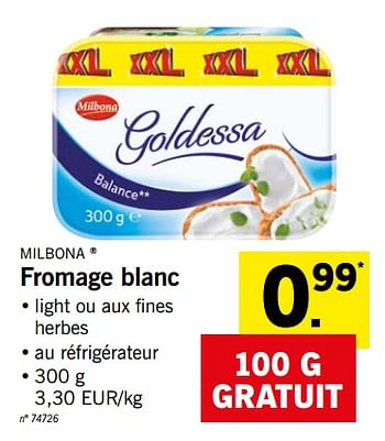 Promotions Fromage blanc - Milbona - Valide de 14/01/2019 à 19/01/2019 chez Lidl
