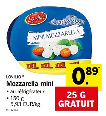Promotions Mozzarella mini - Lovilio - Valide de 14/01/2019 à 19/01/2019 chez Lidl