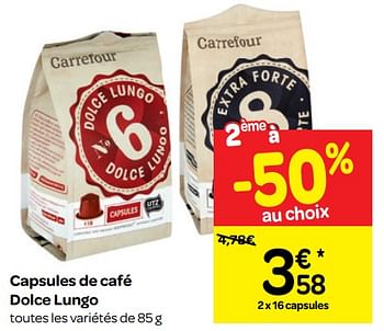 Promotions Capsules de café dolce lungo - Produit maison - Carrefour  - Valide de 09/01/2019 à 21/01/2019 chez Carrefour