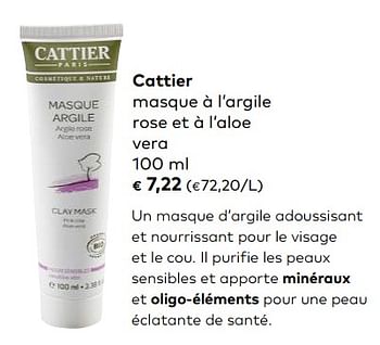 Promotions Cattier masque à l`argile rose et à l`aloe vera - Cattier - Valide de 02/01/2019 à 05/02/2019 chez Bioplanet