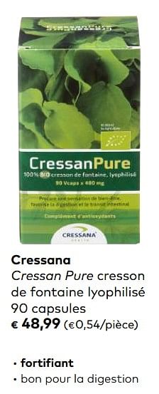 Promotions Cressana cressan pure cresson de fontaine lyophilisé - CressanaPure - Valide de 02/01/2019 à 05/02/2019 chez Bioplanet