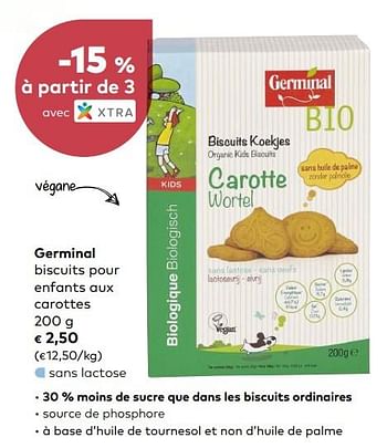 Promotions Germinal biscuits pour enfants aux carottes - Germinal - Valide de 02/01/2019 à 05/02/2019 chez Bioplanet
