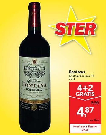 Promoties Bordeaux château fontana `16 - Rode wijnen - Geldig van 16/01/2019 tot 29/01/2019 bij Makro