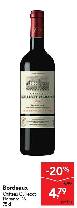 Promoties Bordeaux château guillebot plaisance `16 - Rode wijnen - Geldig van 16/01/2019 tot 29/01/2019 bij Makro