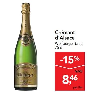 Promoties Crémant d`alsace wolfberger brut - Schuimwijnen - Geldig van 16/01/2019 tot 29/01/2019 bij Makro