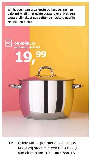 Promoties Oumbärlig pot met deksel - Huismerk - Ikea - Geldig van 23/11/2018 tot 31/07/2019 bij Ikea