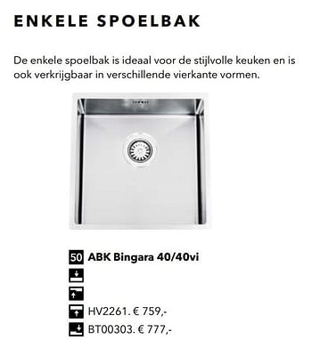 Promotions Enkele spoelbak abk bingara 40-40vi - ABK - Valide de 01/01/2019 à 31/12/2019 chez Kvik Keukens