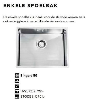 Promoties Enkele spoelbak bingara 50 - ABK - Geldig van 01/01/2019 tot 31/12/2019 bij Kvik Keukens