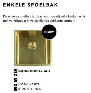 Promoties Enkele spoelbak reginox miami 50, gold - Reginox - Geldig van 01/01/2019 tot 31/12/2019 bij Kvik Keukens