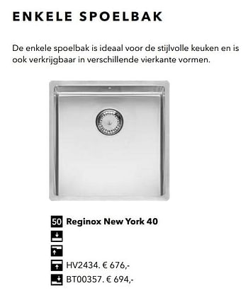 Promoties Enkele spoelbak reginox new york 40 - Reginox - Geldig van 01/01/2019 tot 31/12/2019 bij Kvik Keukens