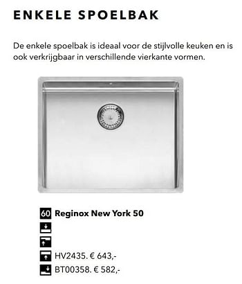 Promoties Enkele spoelbak reginox new york 50 - Reginox - Geldig van 01/01/2019 tot 31/12/2019 bij Kvik Keukens