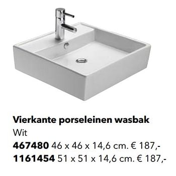 Promoties Vierkante porseleinen wasbak - Huismerk - Kvik - Geldig van 01/01/2019 tot 31/12/2019 bij Kvik Keukens