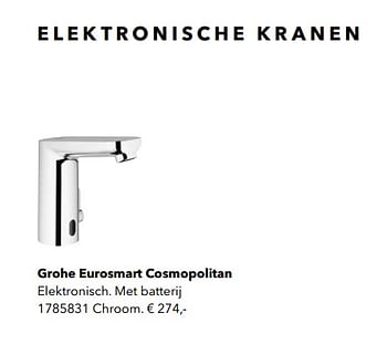 Promotions Elektronische kraan grohe eurosmart cosmopolitan - Grohe - Valide de 01/01/2019 à 31/12/2019 chez Kvik Keukens