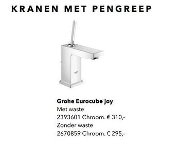 Promoties Kraan met pengreep grohe eurocube joy - Grohe - Geldig van 01/01/2019 tot 31/12/2019 bij Kvik Keukens
