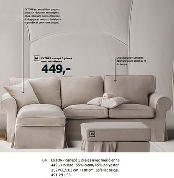Promoties Ektorp canapé 3 places avec méridienne - Huismerk - Ikea - Geldig van 23/11/2018 tot 31/07/2019 bij Ikea