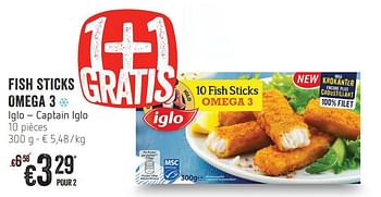 Promotions Fish sticks omega 3 iglo - Iglo - Valide de 10/01/2019 à 16/01/2019 chez Delhaize