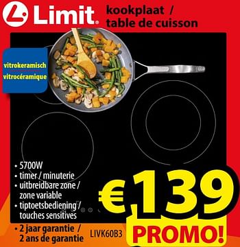 Promotions Limit kookplaat - table de cuisson livk60b3 - Limit - Valide de 16/01/2019 à 23/01/2019 chez ElectroStock