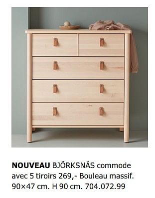 Promotions Nouveau björksnäs commode avec 5 tiroirs - Produit maison - Ikea - Valide de 23/11/2018 à 31/07/2019 chez Ikea