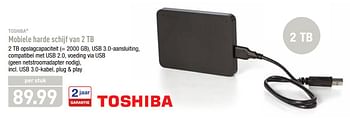 Promotions Toshiba mobiele harde schijf van 2 tb - Toshiba - Valide de 14/01/2019 à 19/01/2019 chez Aldi