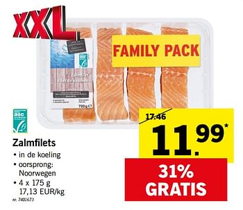 Promoties Zalmfilets - Huismerk - Lidl - Geldig van 21/01/2019 tot 26/01/2019 bij Lidl