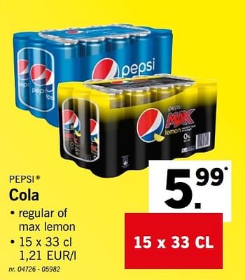 Promoties Cola - Pepsi - Geldig van 21/01/2019 tot 26/01/2019 bij Lidl