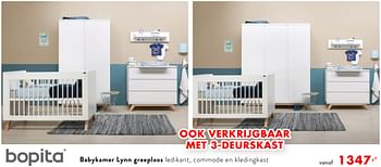 Promoties Babykamer lynn greeploos ledikant, commode en kledingkast - Bopita - Geldig van 12/01/2019 tot 18/01/2019 bij Baby & Tiener Megastore