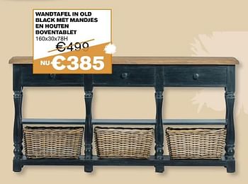 Promoties Wandtafel in old black met mandjes en houten boventablet - Huismerk - Sarah Mo - Geldig van 01/01/2019 tot 31/01/2019 bij Sarah Mo