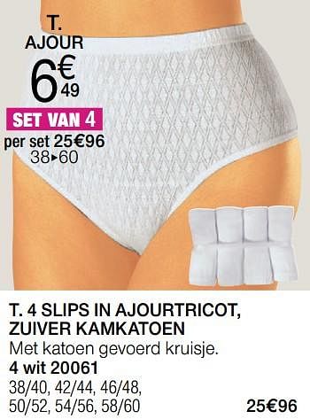 Promoties 4 slips in ajourtricot, zuiver kamkatoen - Huismerk - Damart - Geldig van 01/01/2019 tot 15/06/2019 bij Damart