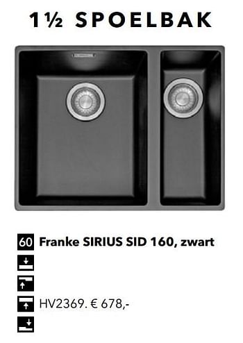 Promotions 1½ spoelbak franke sirius sid 160, zwart - Franke - Valide de 01/01/2019 à 31/12/2019 chez Kvik Keukens