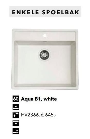 Promoties Enkele spoelbak aqua b1, white - Aqua - Geldig van 01/01/2019 tot 31/12/2019 bij Kvik Keukens