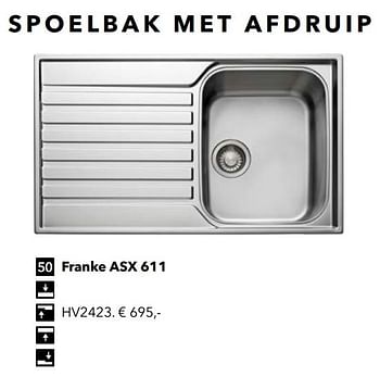 Promoties Spoelbak met afdruip franke asx 611 - Franke - Geldig van 01/01/2019 tot 31/12/2019 bij Kvik Keukens