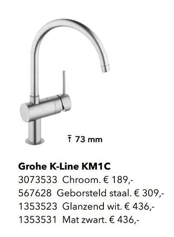 Promotions Grohe k-line km1c chroom - Grohe - Valide de 01/01/2019 à 31/12/2019 chez Kvik Keukens
