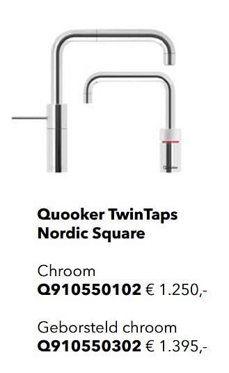 Promoties Kokend waterkraan quooker twintaps nordic square chroom - Quooker - Geldig van 01/01/2019 tot 31/12/2019 bij Kvik Keukens