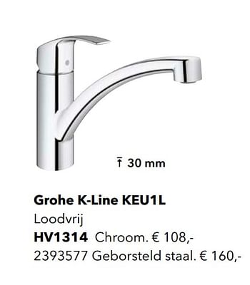 Promoties Kraan met l-uitloop grohe k-line keu1l chroom - Grohe - Geldig van 01/01/2019 tot 31/12/2019 bij Kvik Keukens