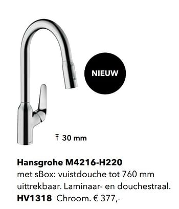 Promoties Uitrekbare keukenkraan hansgrohe m4216-h220 chroom - Hansgrohe - Geldig van 01/01/2019 tot 31/12/2019 bij Kvik Keukens