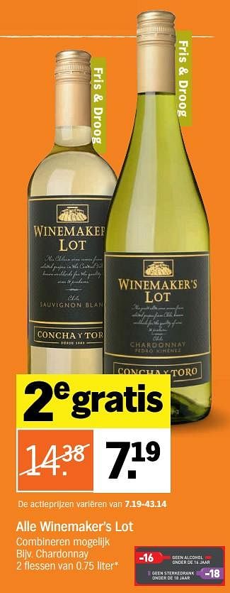 Promoties Winemaker`s lot chardonnay - Witte wijnen - Geldig van 14/01/2019 tot 20/01/2019 bij Albert Heijn