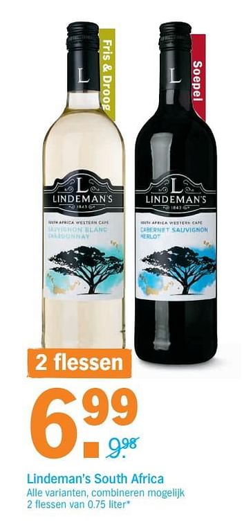 Promoties Lindeman`s south africa - Rode wijnen - Geldig van 14/01/2019 tot 20/01/2019 bij Albert Heijn