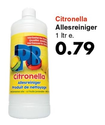 Promoties Citronella allesreiniger - Huismerk - Wibra - Geldig van 14/01/2019 tot 26/01/2019 bij Wibra