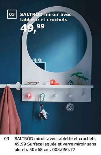 Promotions Saltröd miroir avec tablette et crochets - Produit maison - Ikea - Valide de 23/11/2018 à 31/07/2019 chez Ikea